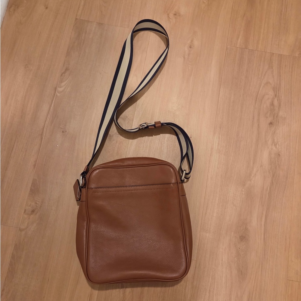 Coach Tan Crossbody Bag with Striped Strap